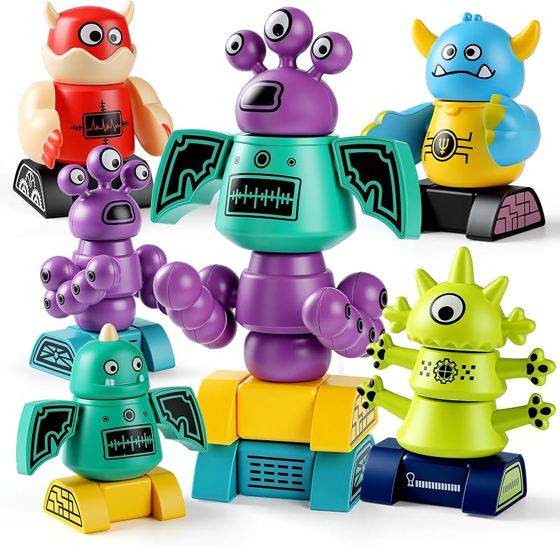 Magnetic Monster Building Toy for Kids Ages 3-8, STEM DIY Robot Set for Boy | DIY Stacking Monster Toys with Storage Box, Strong Magnets & Flexible Assembly, Boy & Girl Gifts for Birthday & Christmas