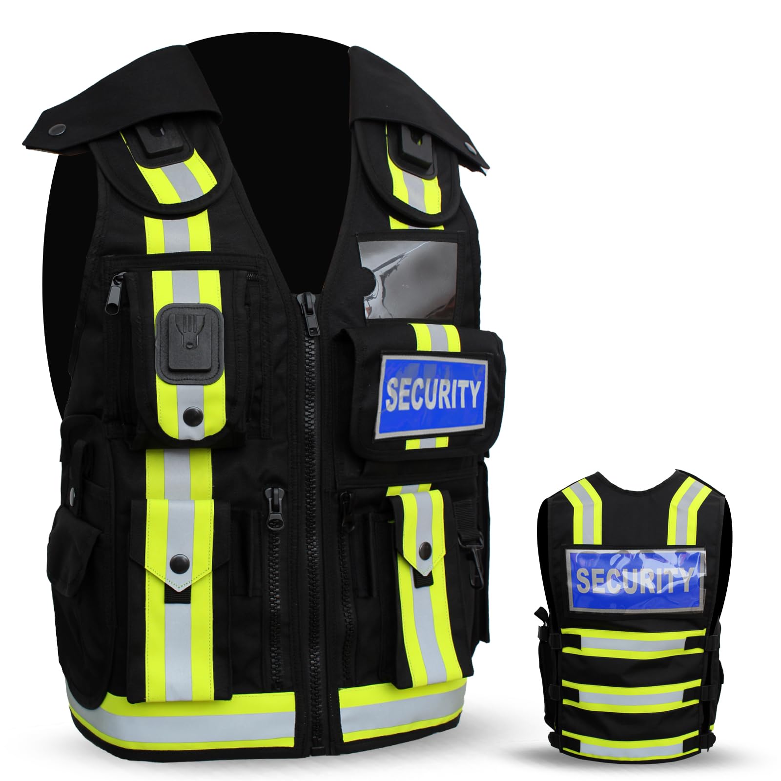 Security Vest Dog Handler Tactical Safety Enforcement CCTV Jackets Adults Hi Viz One Size Fits All (UK, Alpha, One Size, Regular, Regular, Police, Black-Hiviz Strip)