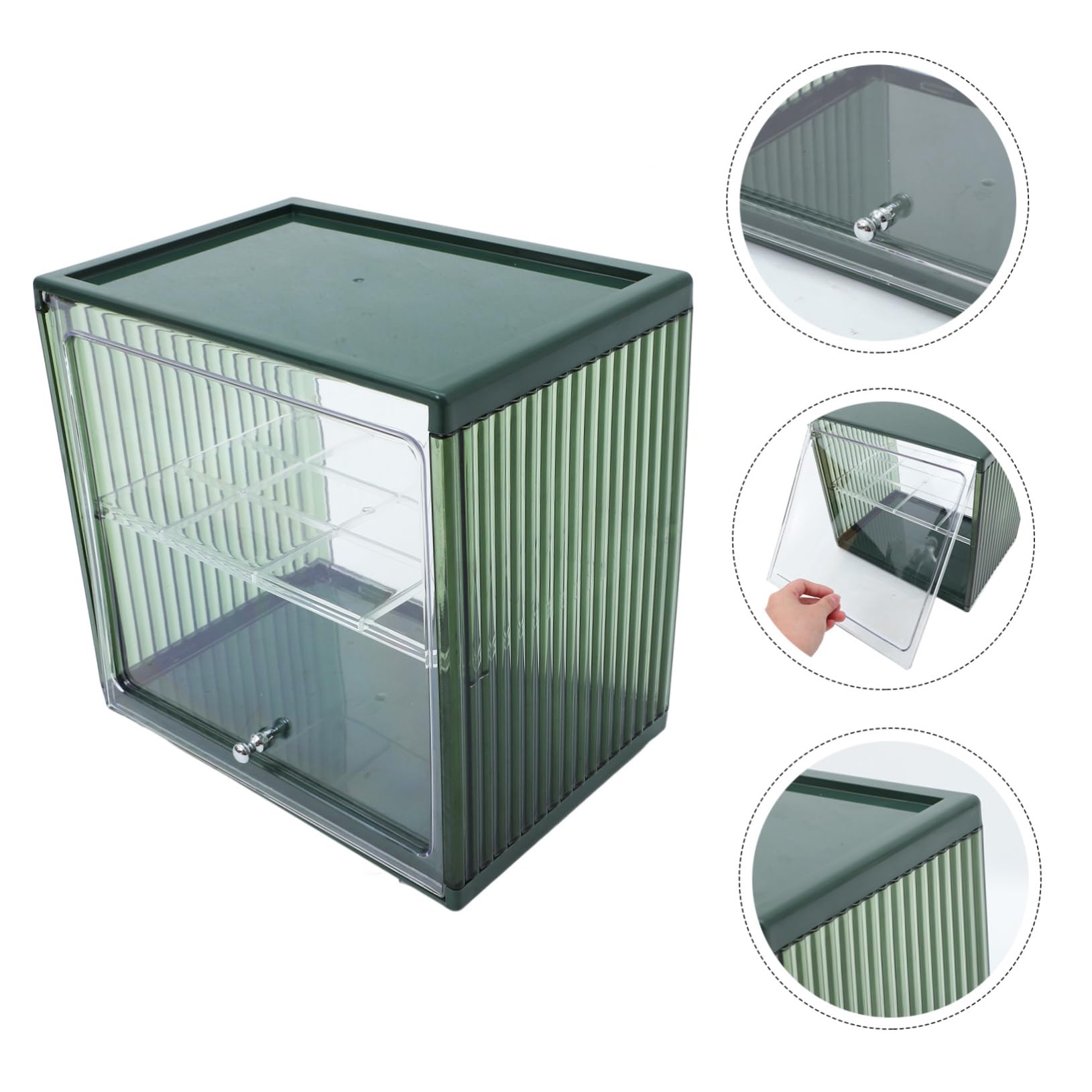 Caja de Pan de Dos Pisos, Plástico Transparente, Verde, Gran Capacidad
