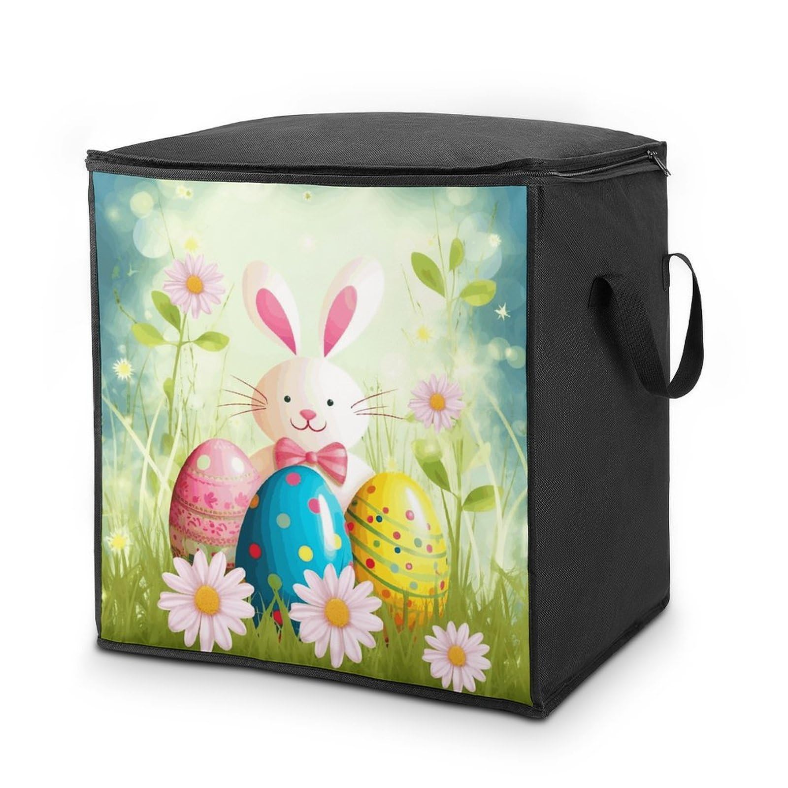 70L Spring Happy Easter Holiday Storage Bag With Zipper Closet Organizers with Handle for Home Storage Organizer for Blankets Quilts Clothes Comforter Bedding And Pillows