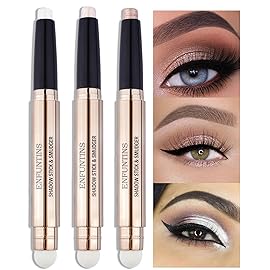 Enfuntins Cream Eyeshadow Sticks Set, Eye Brightener Stick Glitter Eyeshadow Crayon Pencil with Built-in Smudger, Long Lasting Waterproof Highlighter White Rose Gold Shimmer