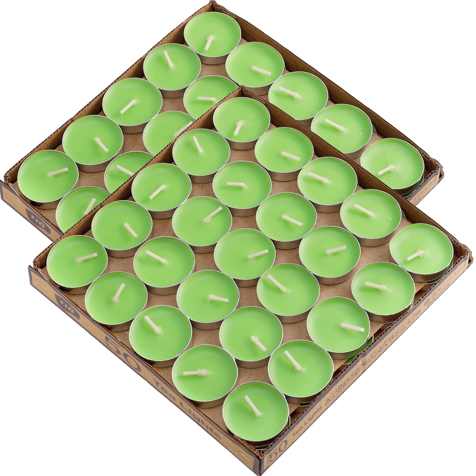 Dyrfolm 100 Pack Tea Lights - Smokeless, Unscented, Dripless & Long Lasting Mini Tealight Candles for Home, Weddings, Party Decoration (Green)