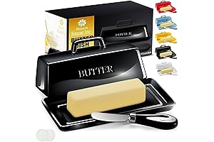 Ceramic Butter Dish Set with Lid and Knife - Black