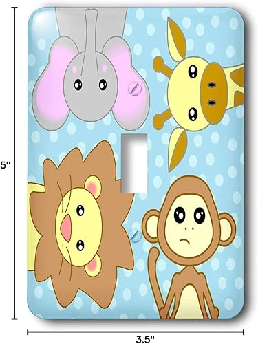 Miniatura 4 de 3dRose LLC LSP _ _ _ _ _ _ _ _ _ _ 15434_ _ _ _ _ _ _ _ _ _ 1Curious Baby animales león overol jirafa elefante en fondo azulSingle Toggle Switch