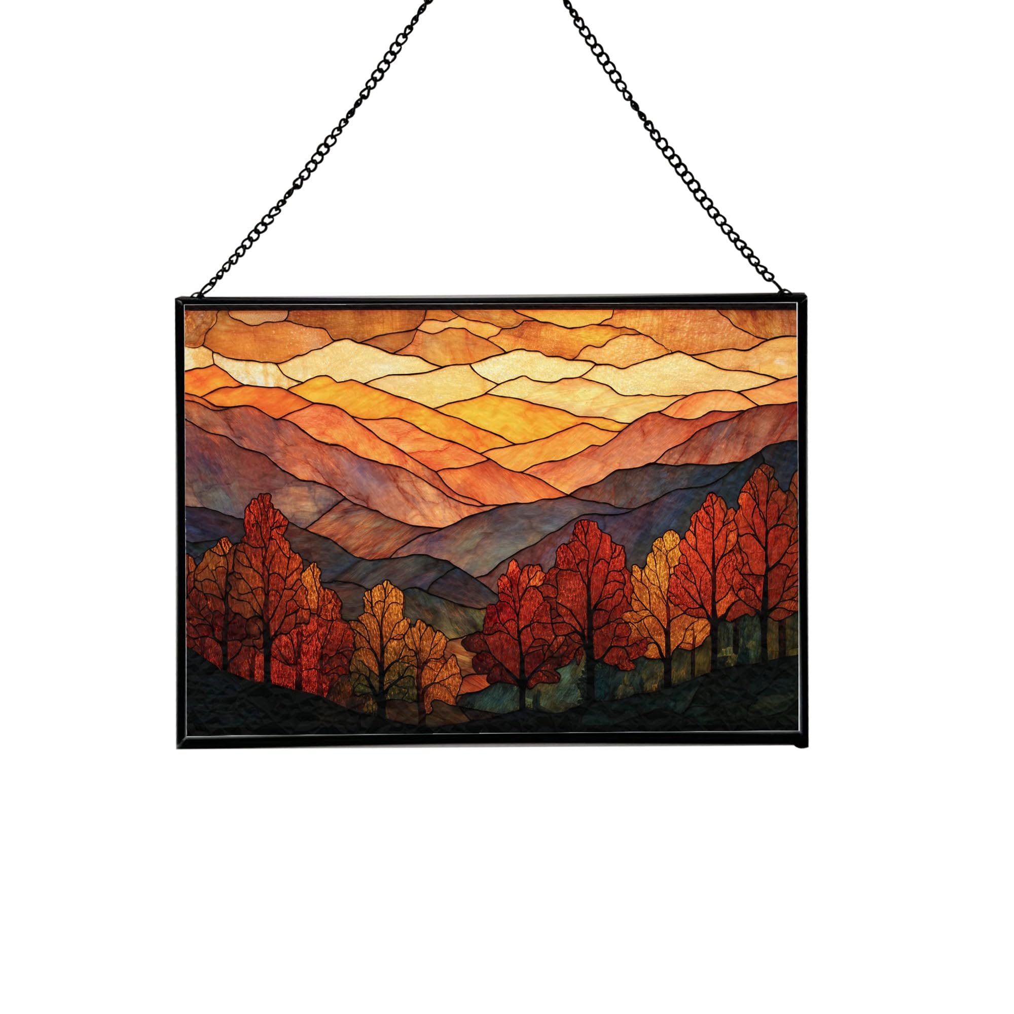 Great Smoky Mountains-Tennessee City Stained Glass Suncatcher – Rectangular Hanging Window Panel with Urban Street Scene – Custom Glass Art Gift for Travelers, Architecture, Skyline Lovers UAKlKJ