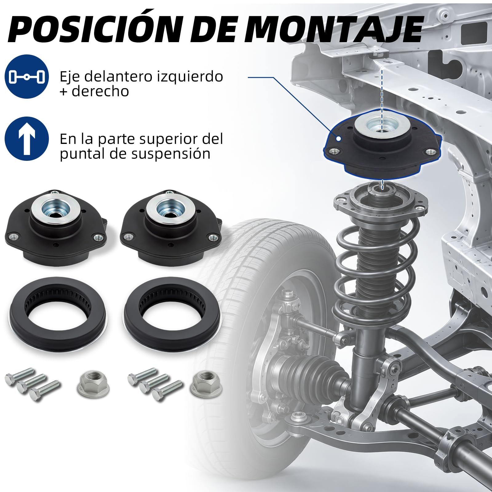 Kit copelas eje delantero para VW Golf Passat Touran, 4 piezas | Kit robusto de soporte de amortiguador de goma y metal. Para VW Golf 5/6, Tiguan y Caddy. Eje delantero duradero