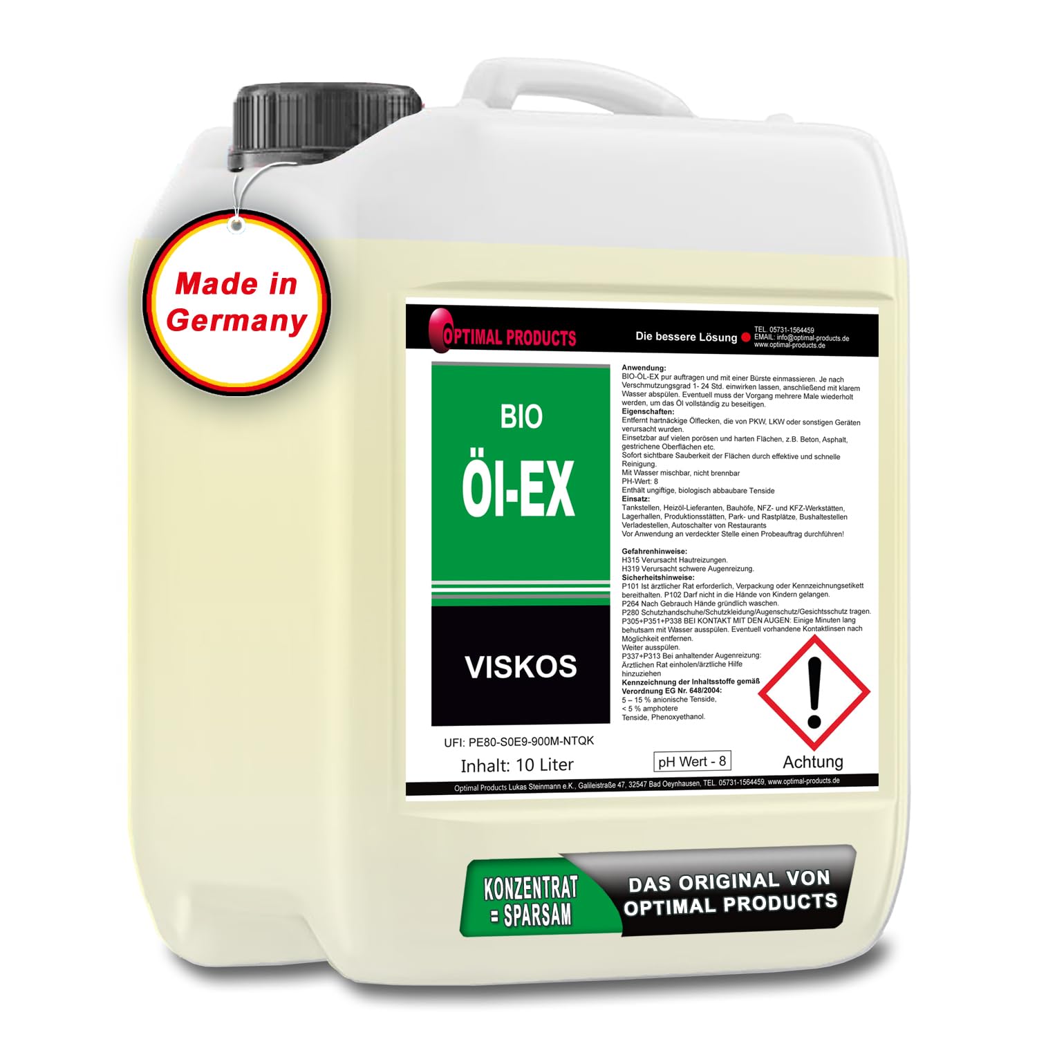 Bio Öl-Ex Entfetter sofortig auffallende Sauberkeit | schnell wirkend | Biologisch abbaubare Tenside | 10 Liter