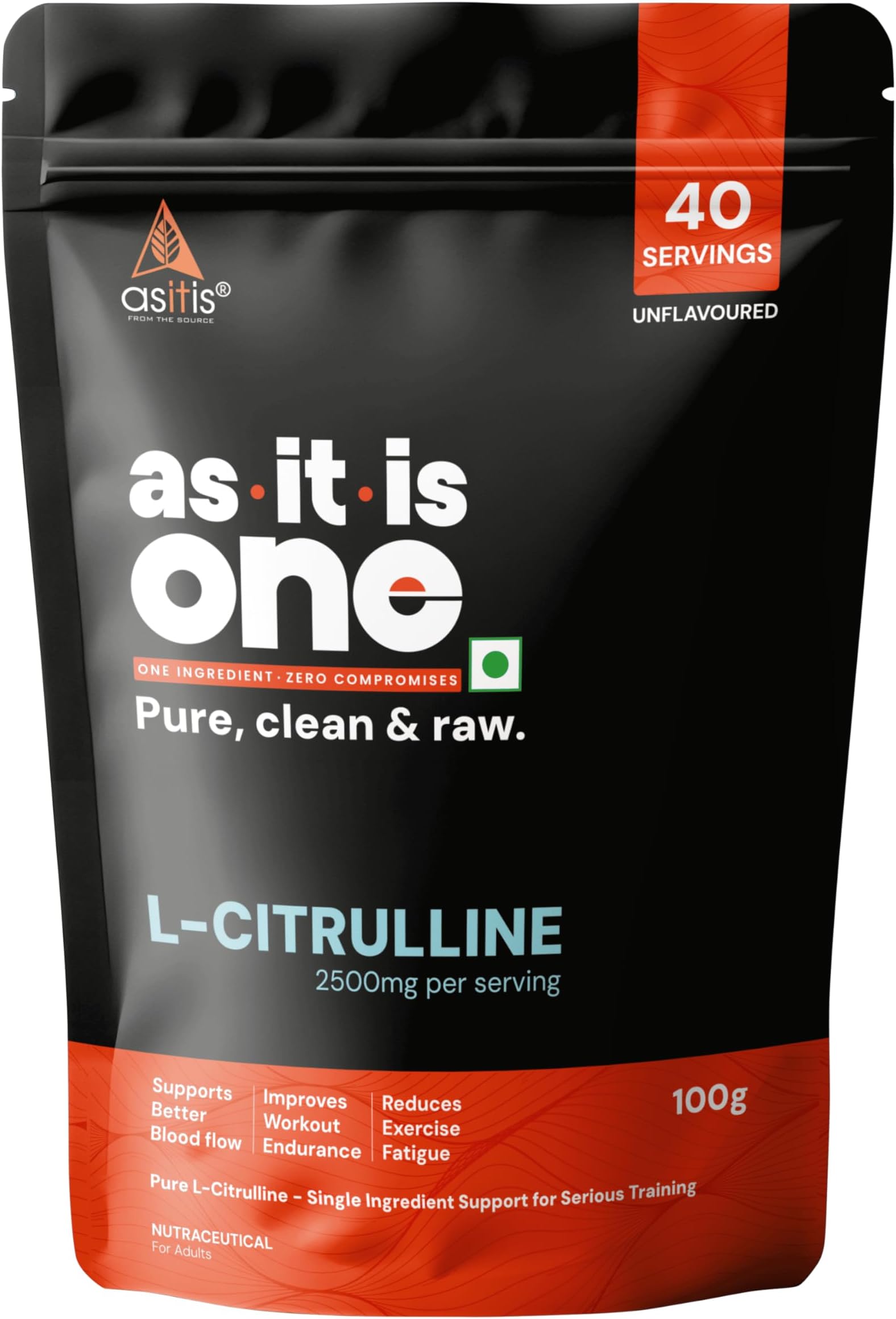 AS-IT-IS One L Citrulline Malate Powder, Unflavoured, Unsweetened, 100g - Supports Blood Flow, Nitric Oxide Production & Endurance
