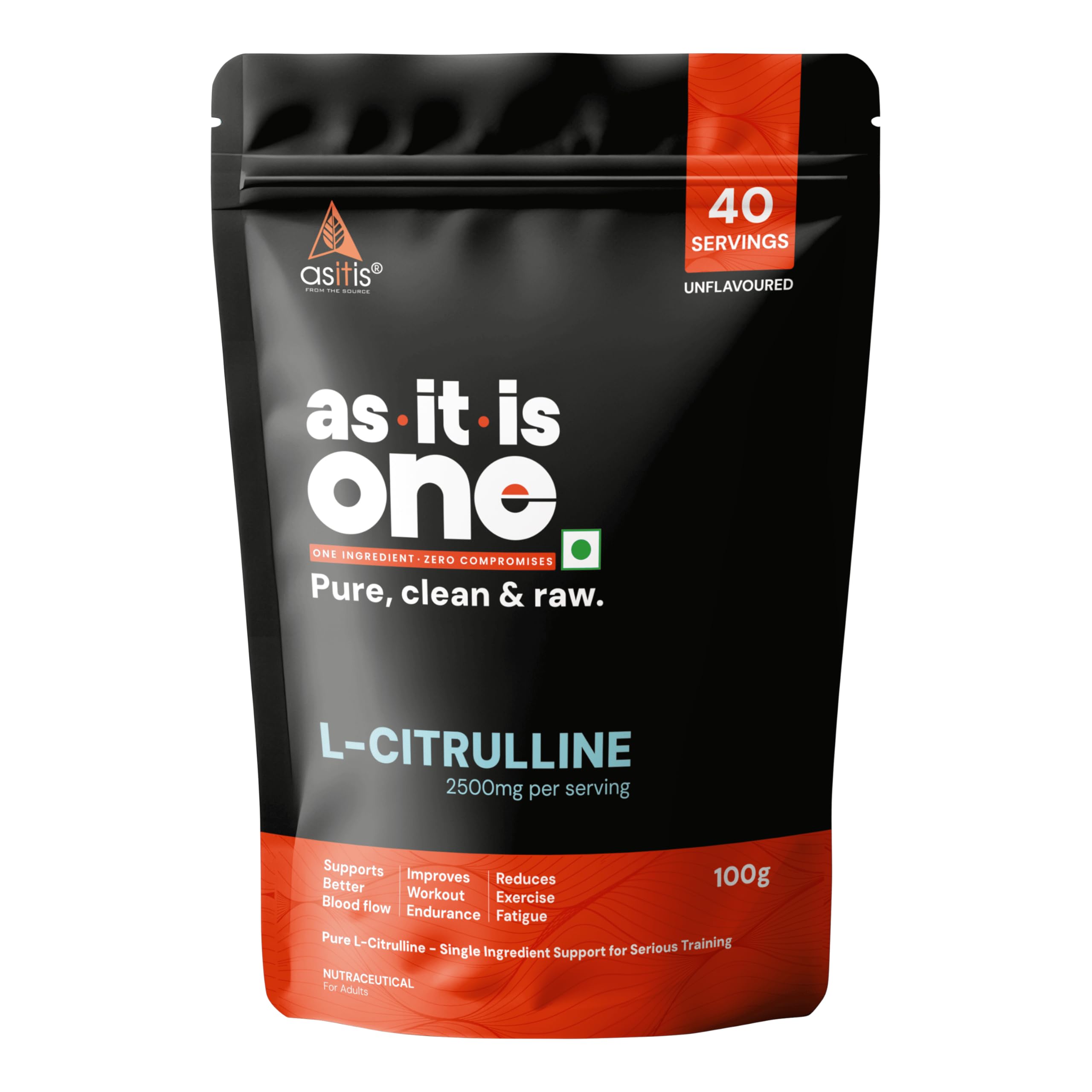 AS-IT-IS Nutrition Pure L-Citrulline Powder, Boosts Nitric oxide & muscle growth (100gms)