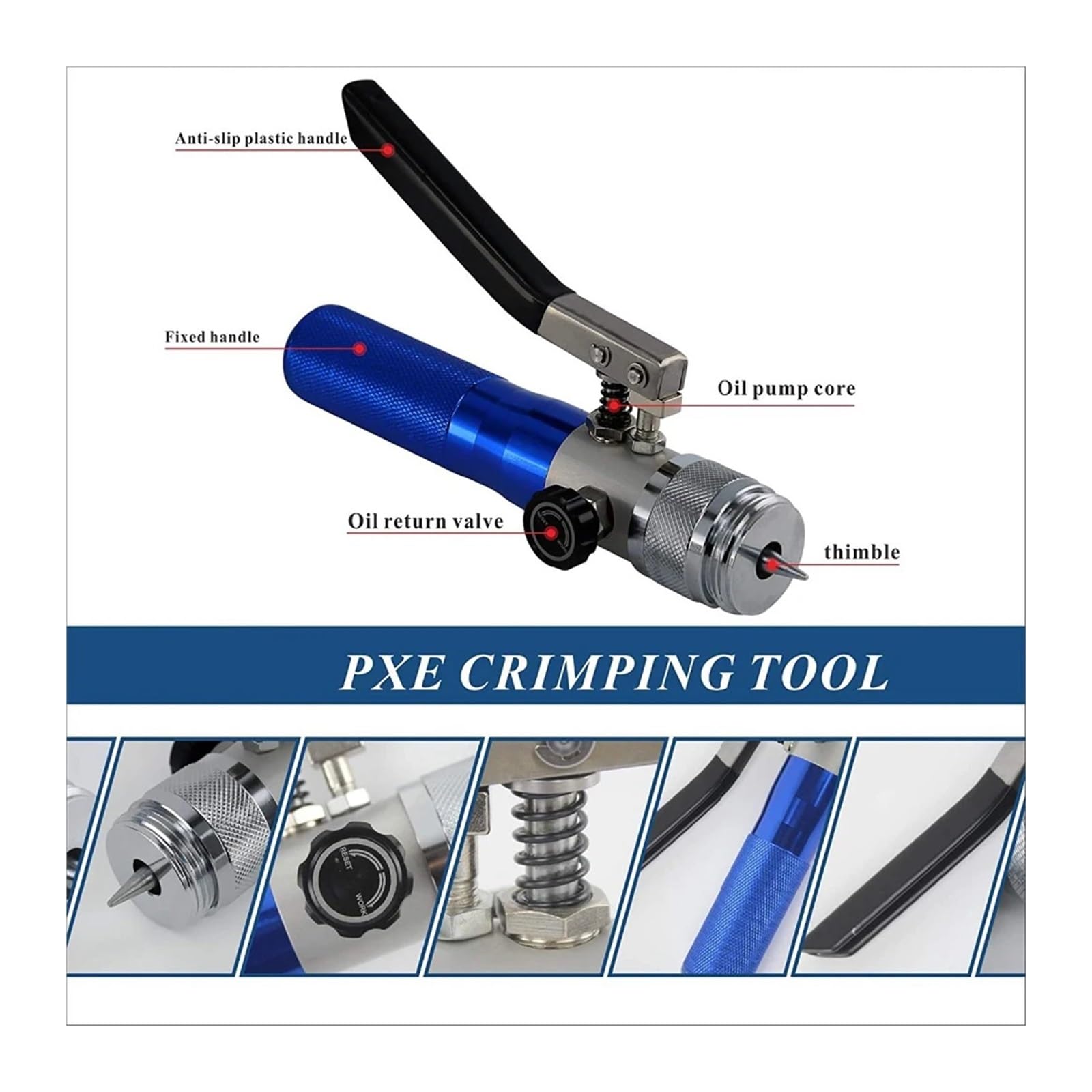 Zestaw narzędzi do hydraulicznego zaciskania i rozszerzania rur miedzianych o zakresie od 1/2" do 11/8" (zestaw 7 głowic) nadaje się do zastosowań motoryzacyjnych, budowlan