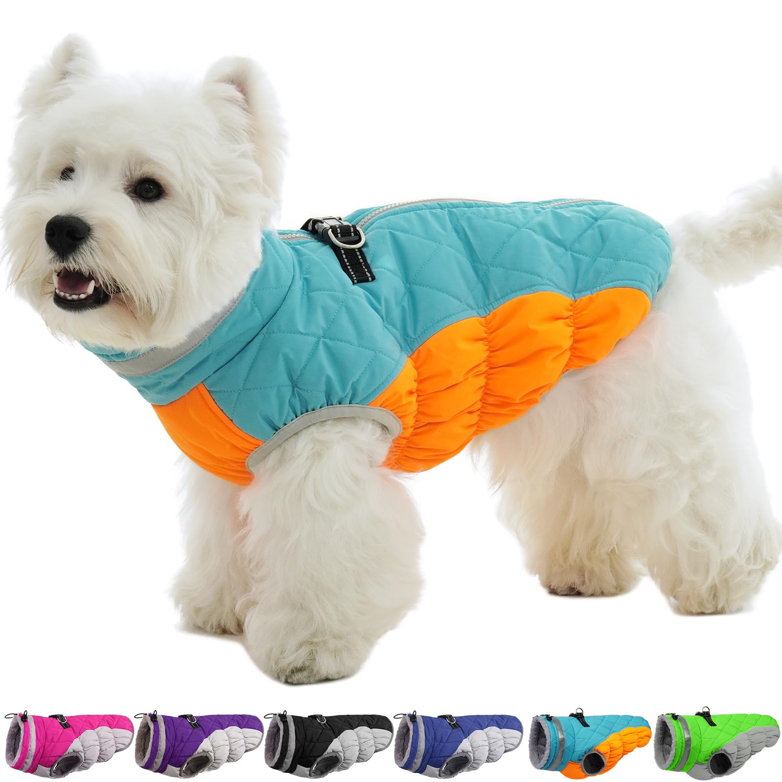 OUOBOB Warm Dog Jackets for Small Dogs, Waterproof Dog Coat with Harness Built in, Zipper Clousure, Fleece Lining for Cold Weather, Small Pet Winter Clothes for Shih Tzu, Yorkshire, Bichon - S