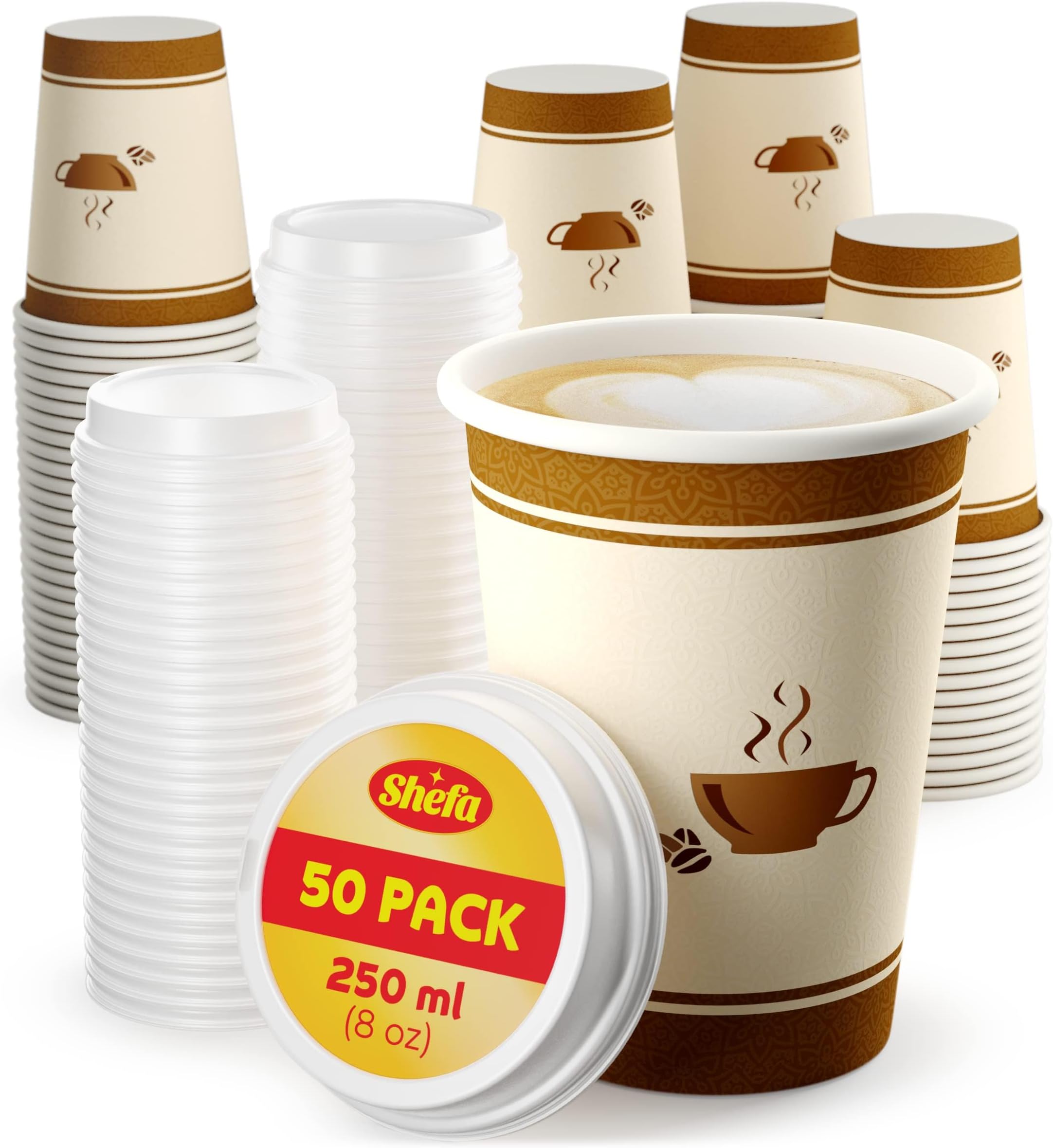 CHEF ROYALE 30x 12oz Disposable Kraft Ripple Paper Hot Coffee Cups with