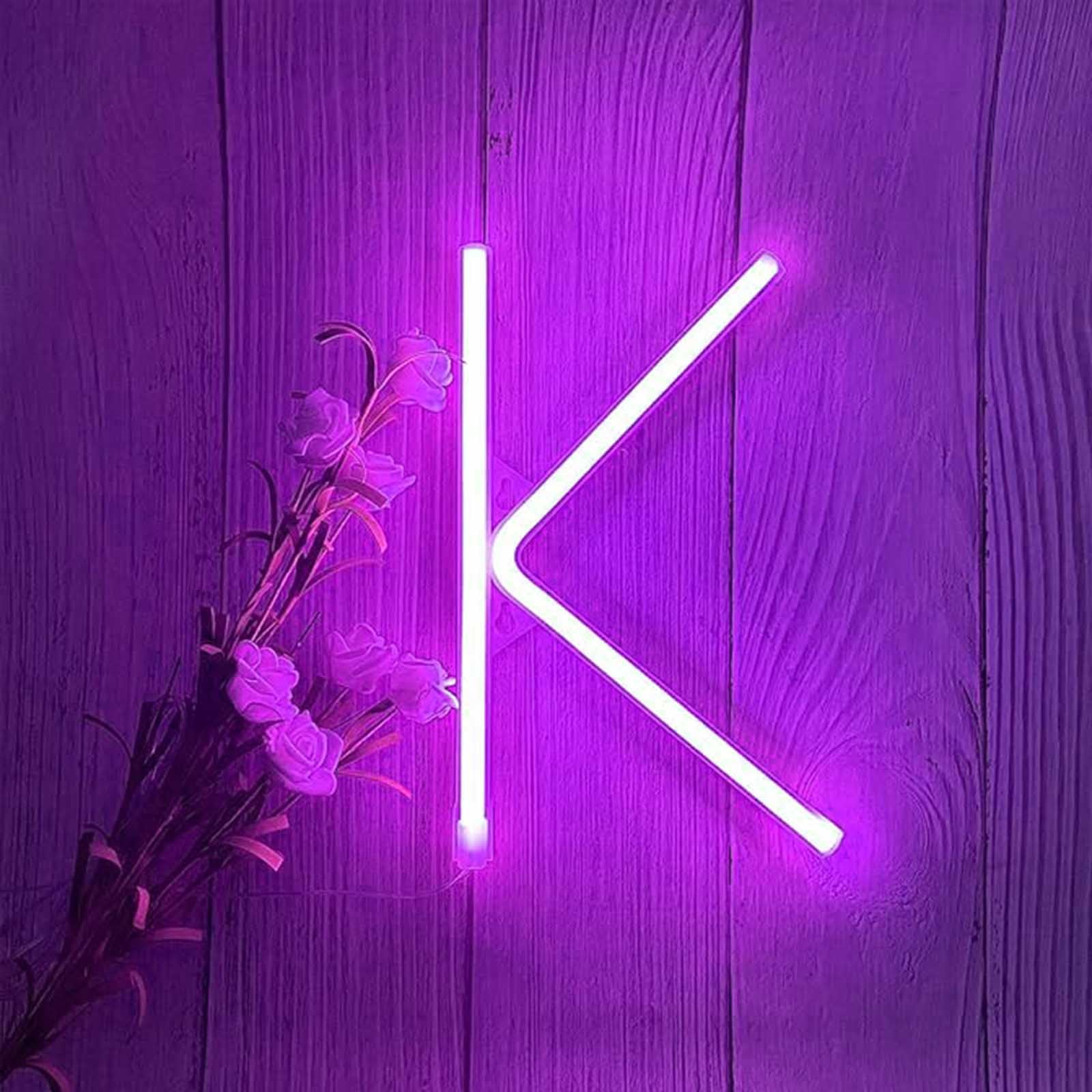 Purple LED Neon Sign with USB/Battery Option - Personalized Letter Lights for Wedding Decor TikTok Videos Shop Displays Dorm Room Aesthetic and Night Photography（Letters K） — image 1
