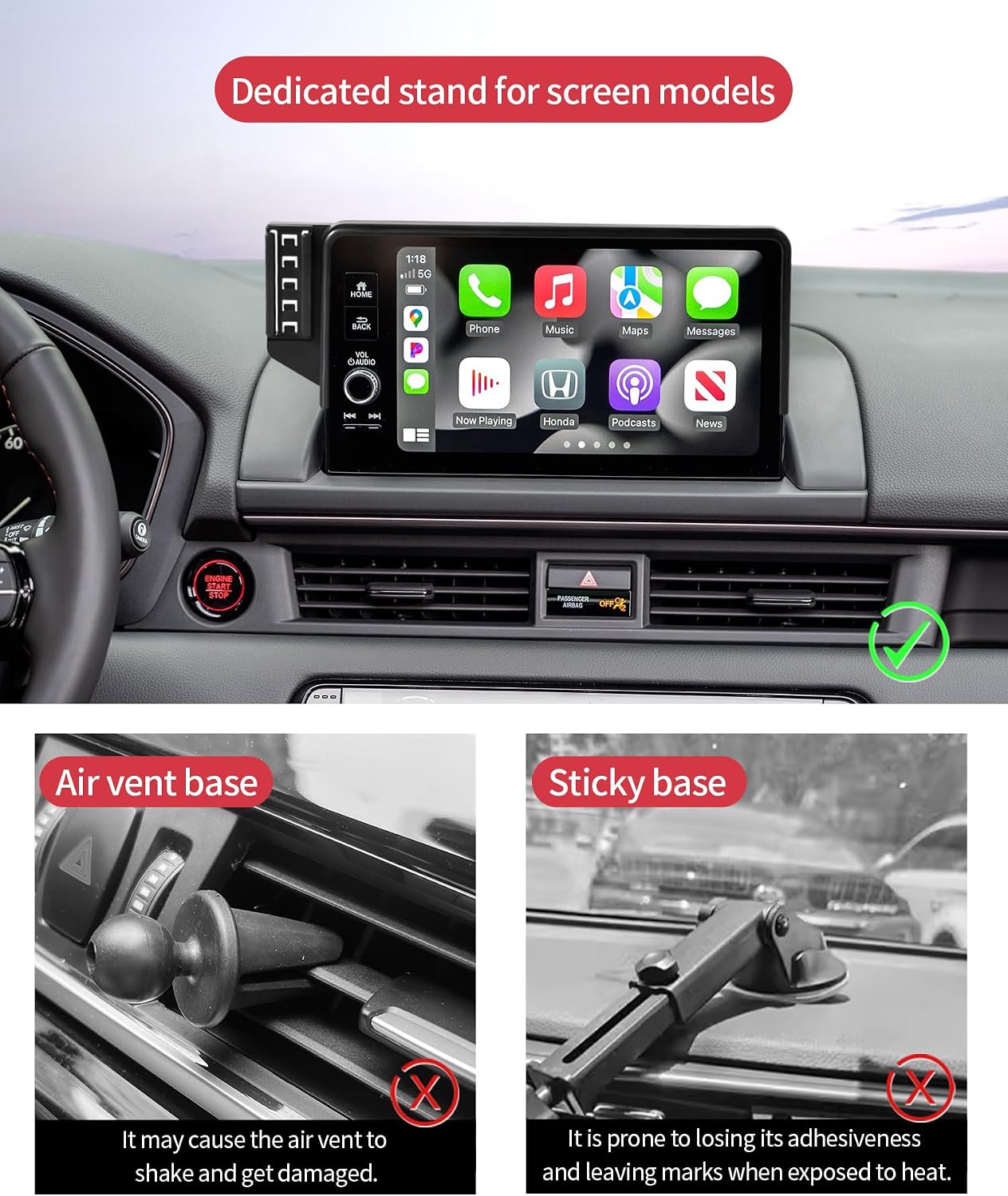 Car Phone Holder for Honda Pilot 2023-2026, 7/9" Screen Fixed Clip, Auto Accessories Navigation Bracket, Interior Decoration Mobile Phone Mount, 360° Rotation