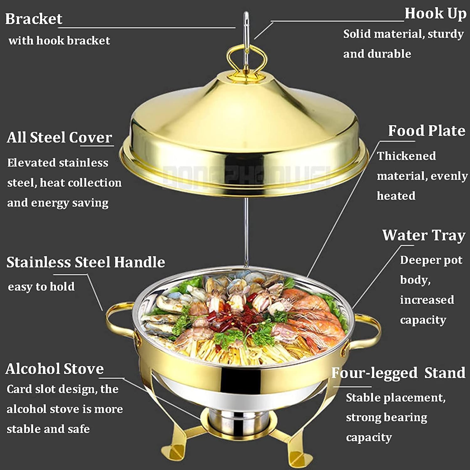 9L Round Stainless Steel Chafing Dish, Full Size Chafer Buffet Servers and Food Warmers with Food Pan, Fuel Holders & Lid for Party Catering,
