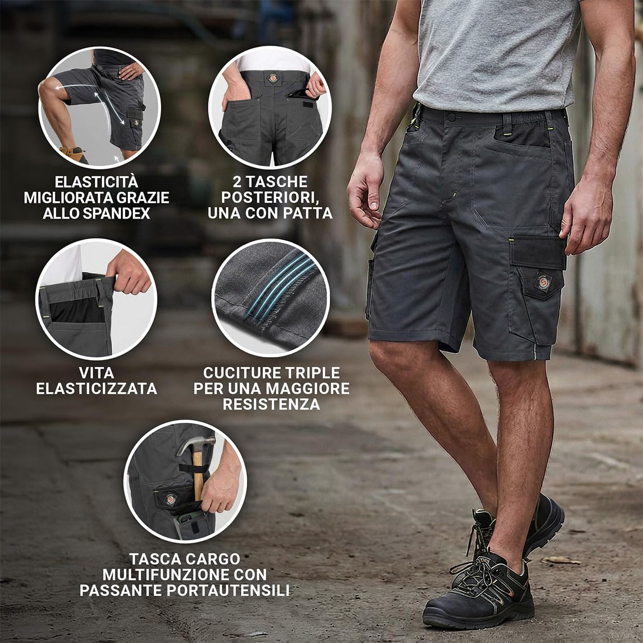 Stenso Prisma Pantaloni Corti da Lavoro Uomo - Pantaloncini da Lavoro Uomo - Pantaloni Estivi