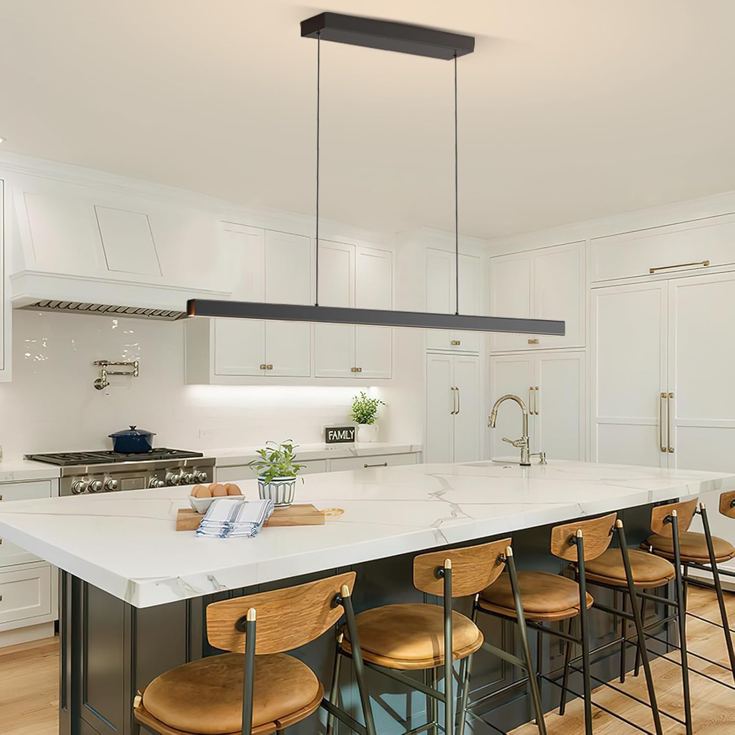 Moderne LED Esstisch Pendelleuchte, 3000K/4000K/6000K 10%–100% Farbtemperatur Linear Lampe Hängend, Dimmbar mit Fernbedienung Hängelampe für Küche, Wohnzimmer, Esszimmer, Schlafzimmer- Schwarz 120CM