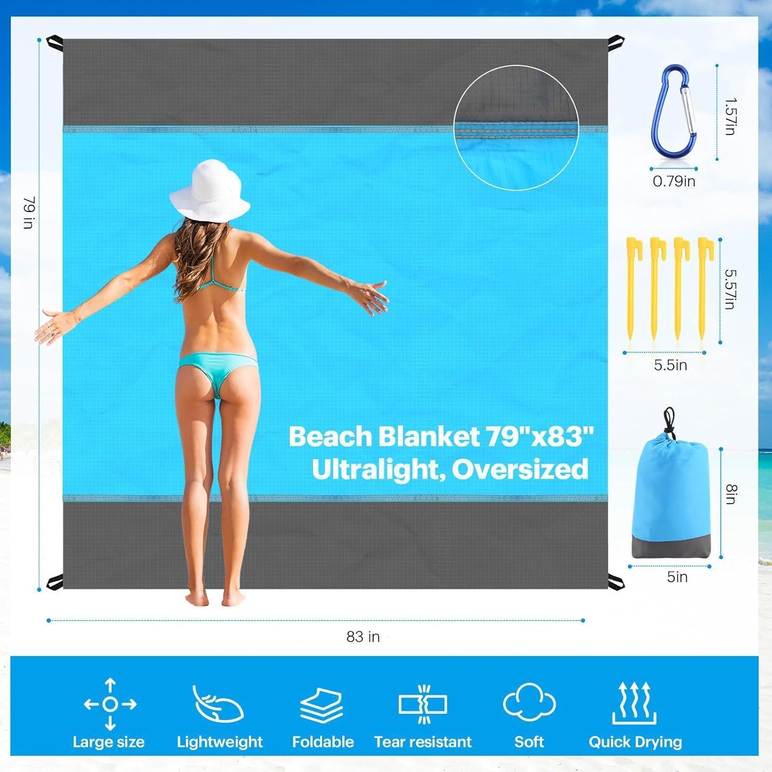 Beach Blanket, sandproof, Waterproof, Oversized Beach mat, Sand-Free mat, Quick-Drying, Lightweight, Durable, Picnic mat