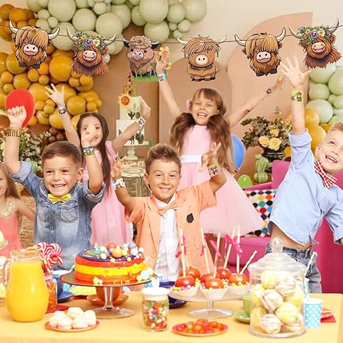 Miniatura 6 de 48 pulseras de vaca de las tierras altas, recuerdos de fiesta de animales de dibujos animados para niños y niñas, suministros de fiesta de baby