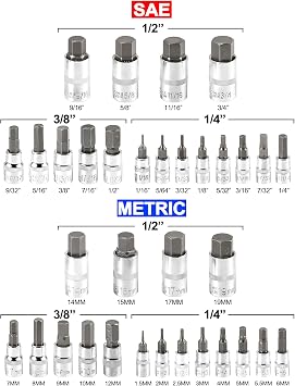 VANQUISH 37-Piece Hex Bit Socket Set,3/8, 1/4, 1/2 Inch Drive Sae and Metric Allen Socket Set,Premium Heat Treated Chrome Vanadium Steel & S2 Alloy Steel 8997