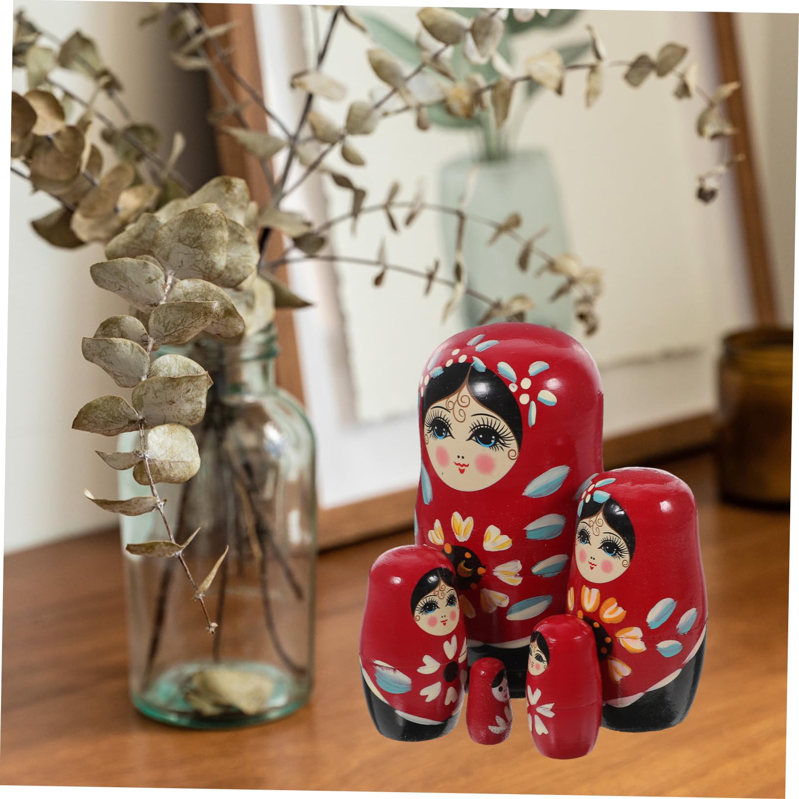 Garneck Set De Poupées Russes Matriochka Bois Peintes Main Jouets Garçon Fille Décoration Maison Rouge Jeu Educatif Bambins