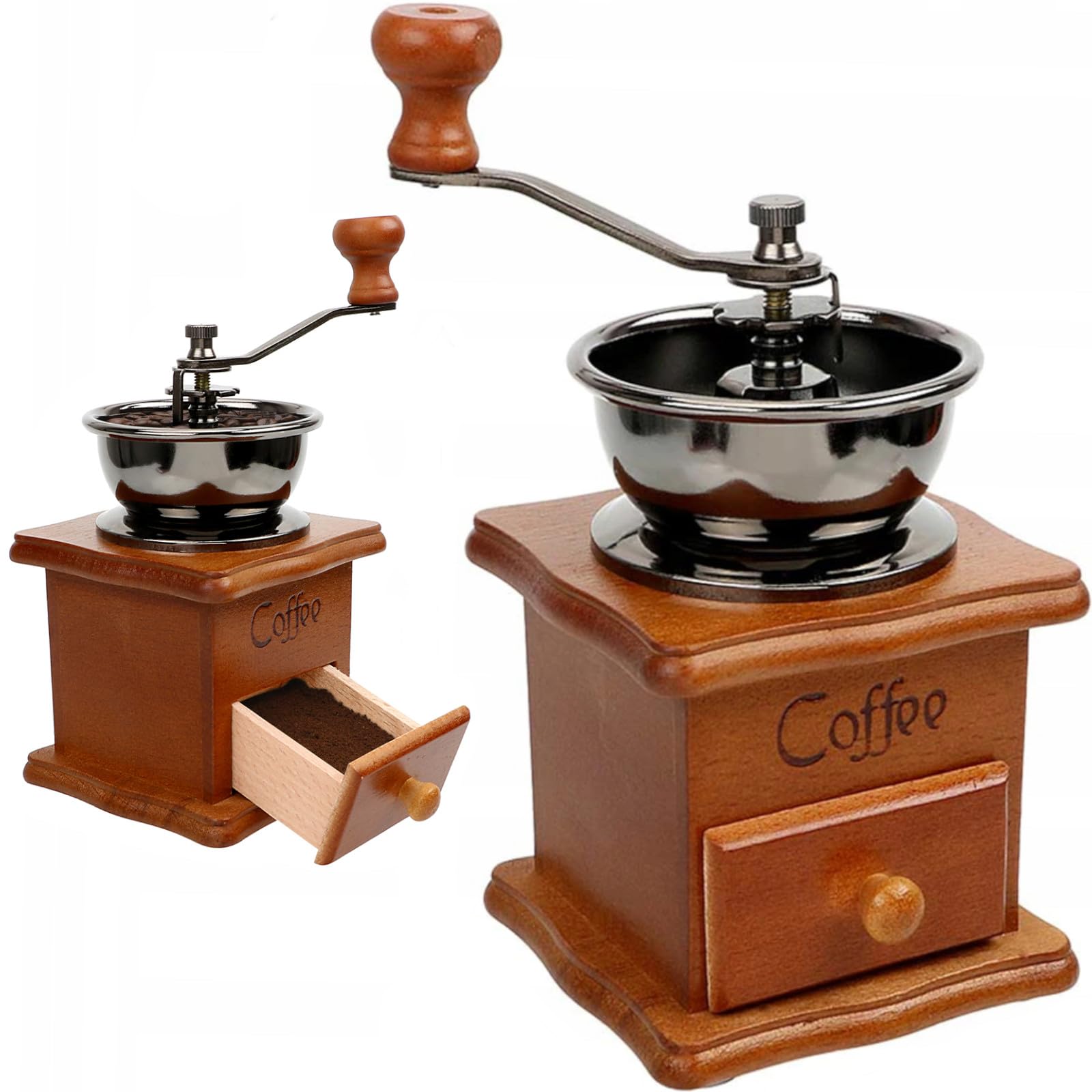 ELMA Macinacaffè Manuale in Ceramica per Uso Decorativo, Macinacaffè Manuale retrò Stile Vintage Marrone in Legno con Manovella, Macinacaffè Portatile dal Design Antico | Colore Legno Scuro