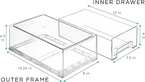 Miniatura 3 de Sorbus Cajones de almacenamiento apilables medianos transparentes  Paquete de 2 cubos organizadores de plástico con asas  Cajones de almacenamiento