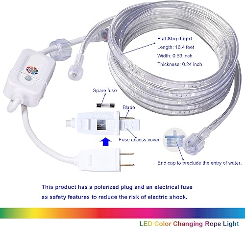 Miniatura 5 de Tira de luces impermeables de 16.4 pies para exteriores, cuerda de luz de persecución de color de ensueño con control remoto, tira de luz de