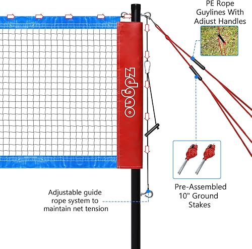 Miniatura 6 de Zdgao Juegos de bádminton para patio trasero, red de bádminton portátil con ajustador de tensión, juego de 4 raquetas de bádminton, 3 volantes