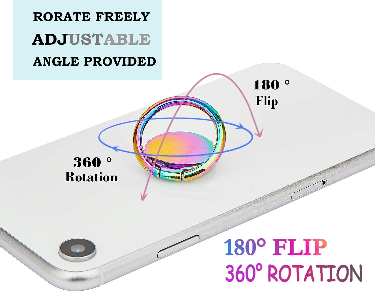 lenoup Rainbow Cell Phone Ring Stand Holder,Purple Multicolor Ring Grip Kickstand,360 Rotation Metal Finger Ring for Almost All Phones,Pad