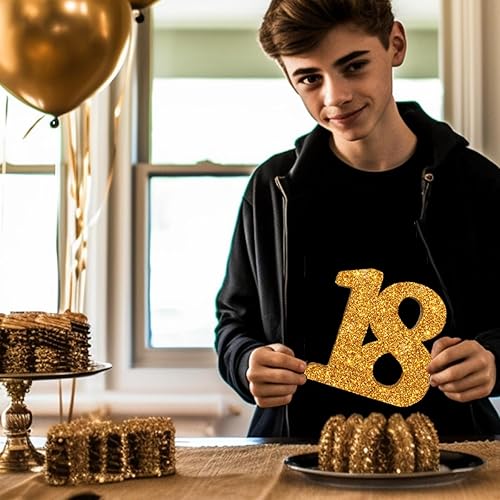 Miniatura 4 de Decoraciones de cumpleaños con número 1 con purpurina dorada, centros de mesa para decoración de mesa, decoración de mesa de cumpleaños de