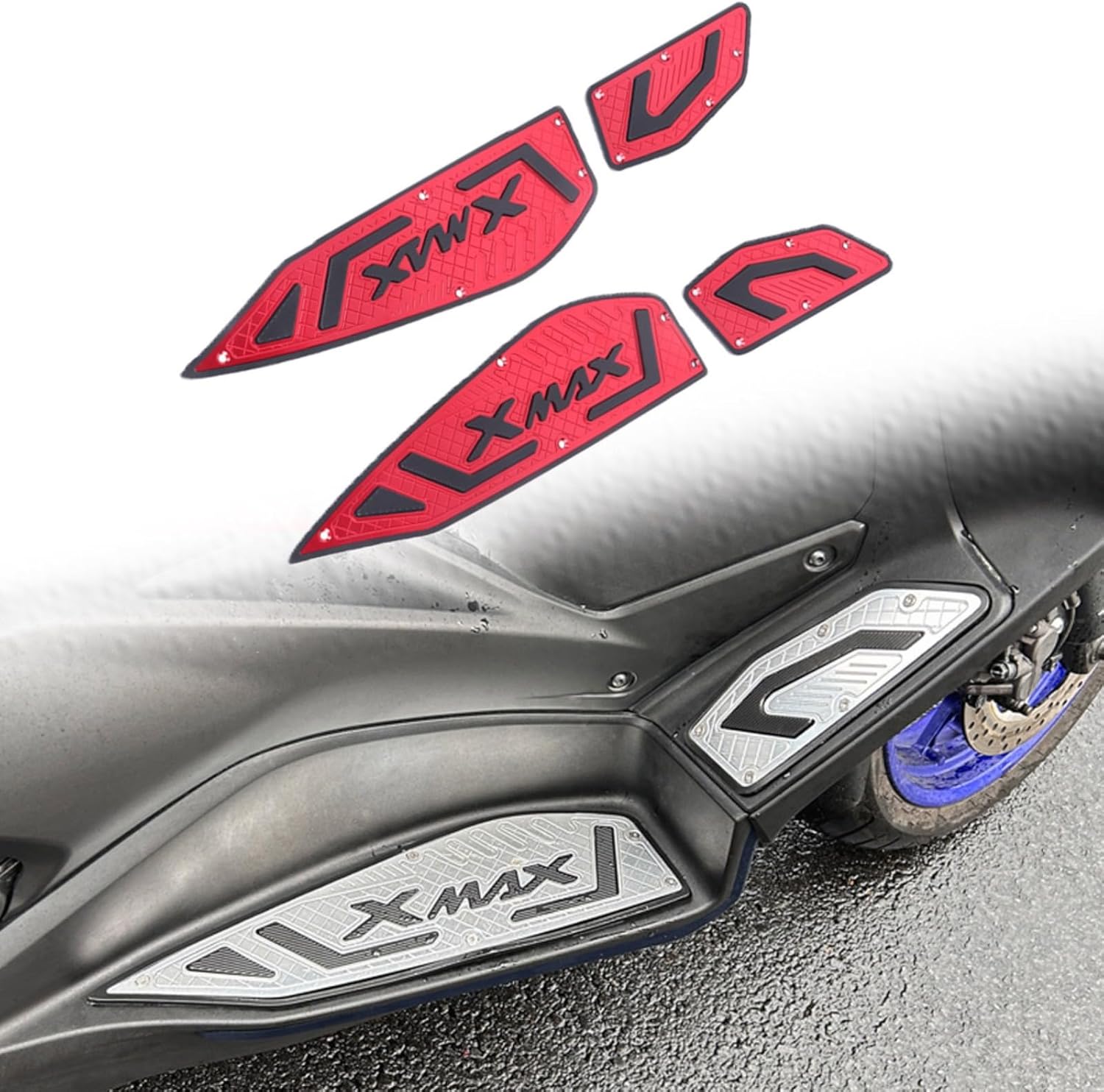 FOR XMAX300 XMAX 300 xmax300 2020-2024 2025 Motorcycle Aluminum Alloy Anti-Fall Foot Pads, Anti-Slip Front and Rear Foot Pedals Floor Boards (blue)