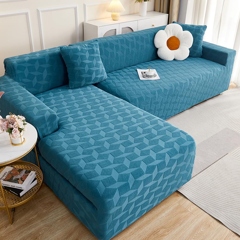 Housse canapé d'angle en tissu Jacquard carré haut de gamme doux 3 places