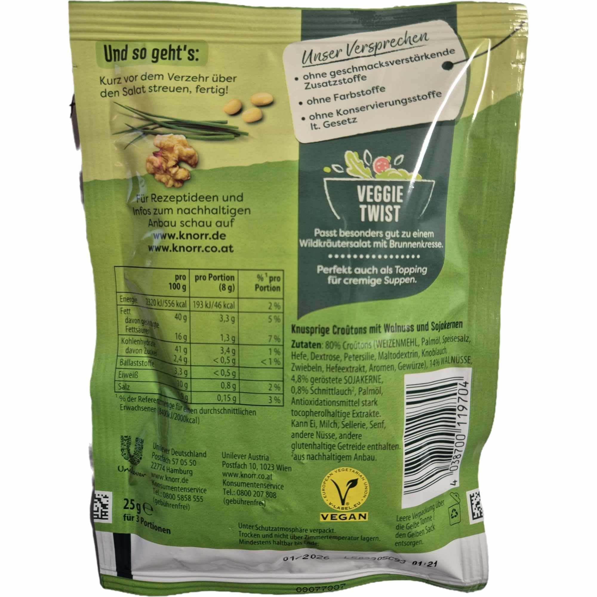 usy Bundle für Knorr Salatkrönung Croutinos mit Walnuss und Sojakernen 20er Pack (20x25g Packung) + usy Block