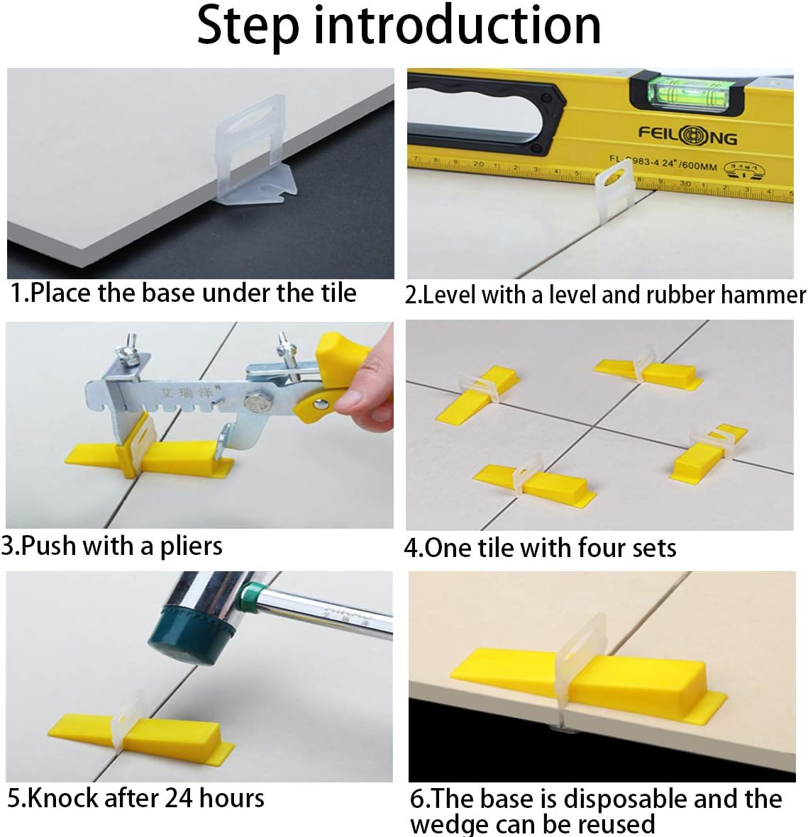 Tile Leveling System Tiles Leveler Spacers - Lippage free tile and stone installation for PRO and DIY - 300-Piece Leveling Spacer Clips Plus 100-Piece Reusable Wedges (1/16 Inch) - 