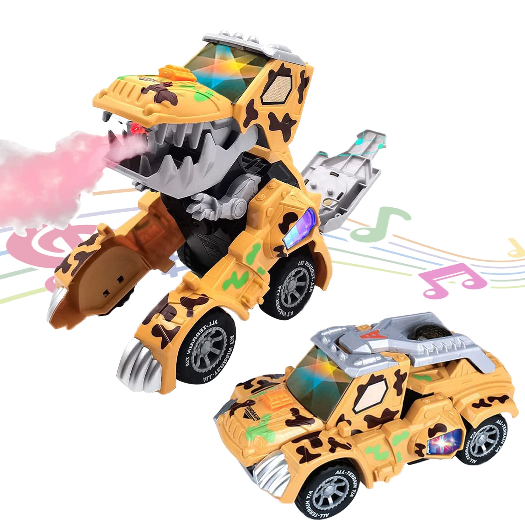WISHKEY Plastic Bump and Go Dinosaur Transformation Car Toy for Kids, Musical Toys with Light, Deformation Dinosaur Car, Spraying Mist Electric Vehicle Toy, Yellow, Age 3 Years + (Pack of 1) (B0BZZP8YYM) Amazon Price History, Amazon Price Tracker