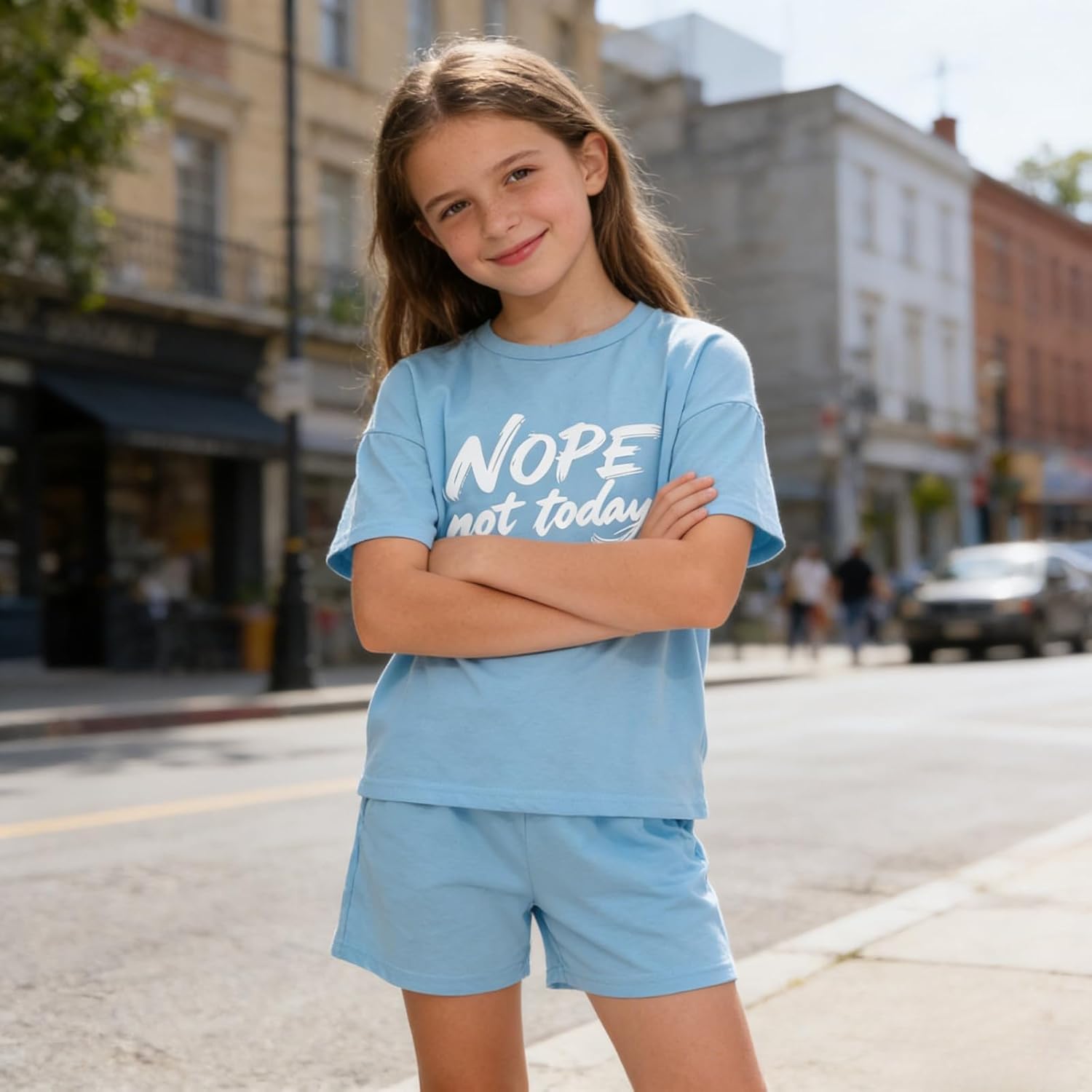 Size 6-12 Years Girls Tracksuit Sets 2PCS Letter Print Short Sleeve Tee Top & Casual Shorts Girls Vacation Outfits - Image 4