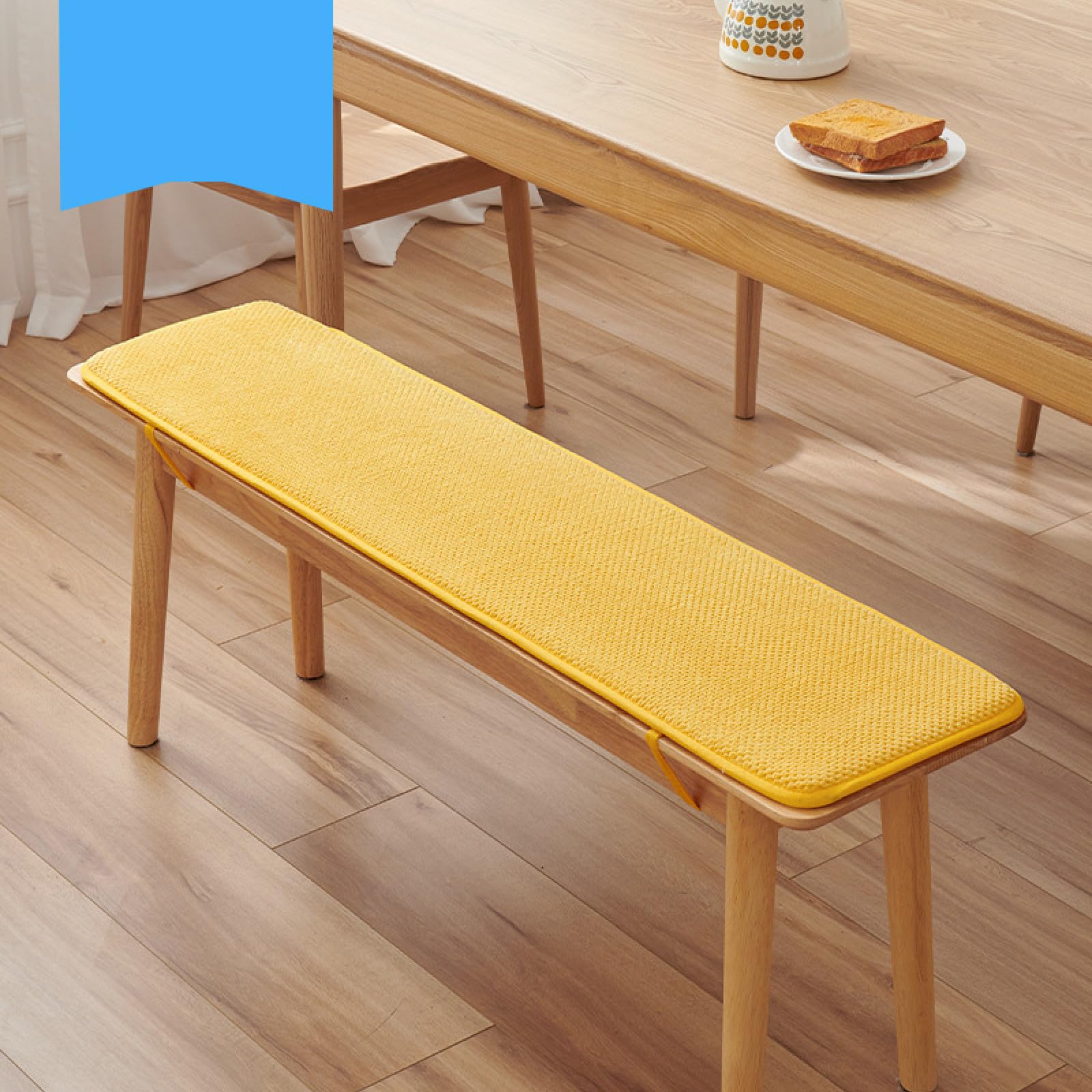 Coussin de banc jaune 35x180 cm lavable et antidérapant pour l'intérieur