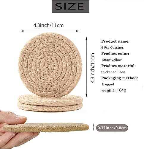 Miniatura 5 de 6 posavasos para bebidas, posavasos superabsorbentes, elegantes posavasos redondos tejidos hechos a mano para mesa auxiliar, protección de mesa,