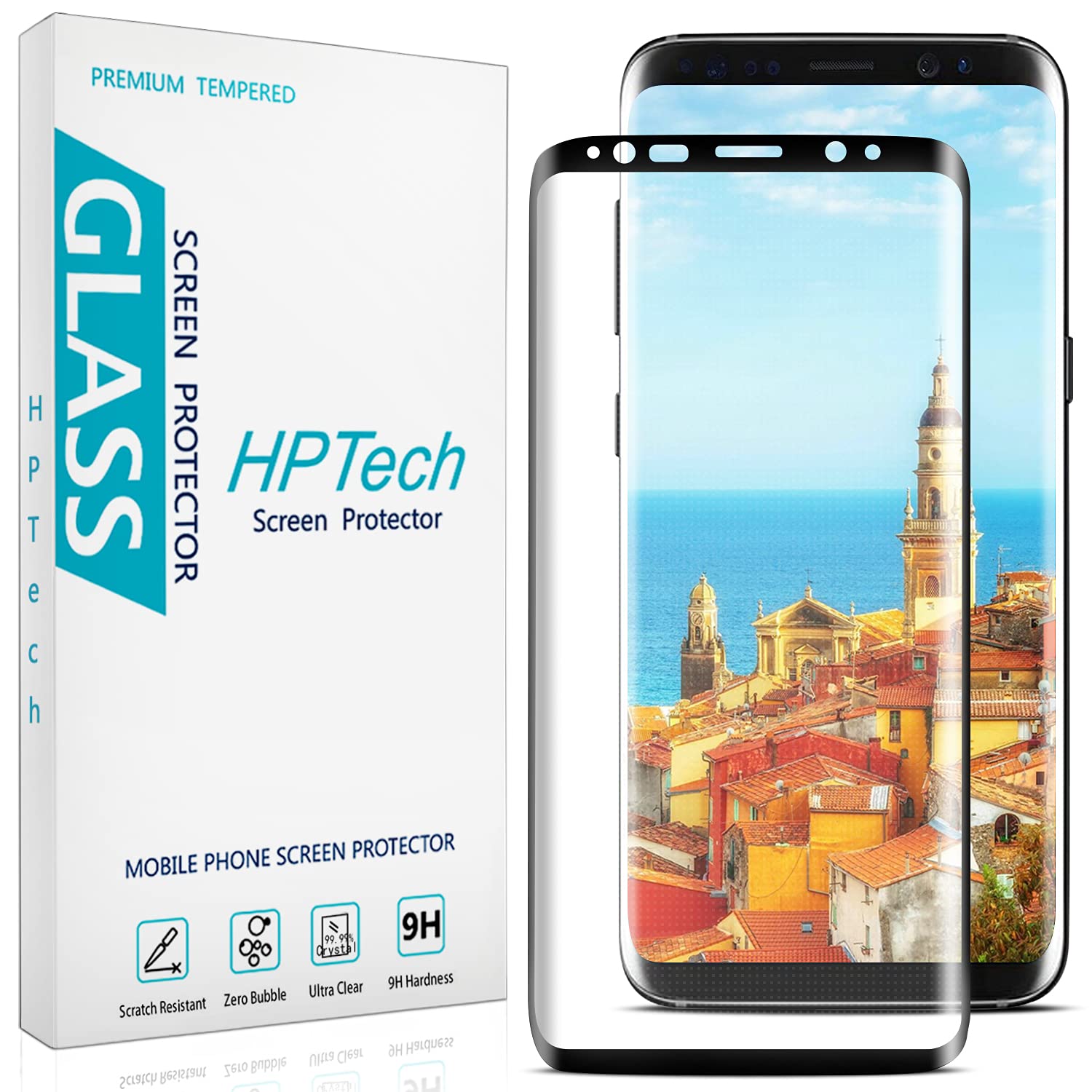 HPTechDesigned for Samsung (Galaxy S8 Plus) Tempered Glass Screen Protector, 3D Curved Dot Matrix, Full Coverage, Easy to Install, No Bubbles
