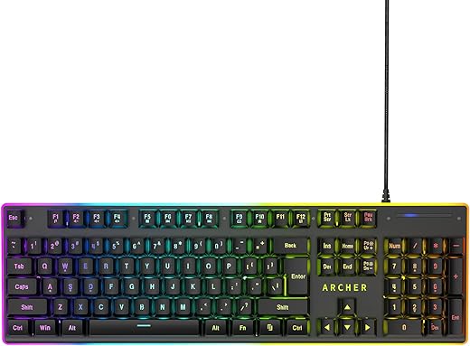 Archer Tech Lab Astra G100 Semi Mechanical Gaming Keyboard, 104 Keys, Elevated Anti Scratch Keycaps, 4 RGB Modes, 25 Ghosting Keys, Anti Skid Base…