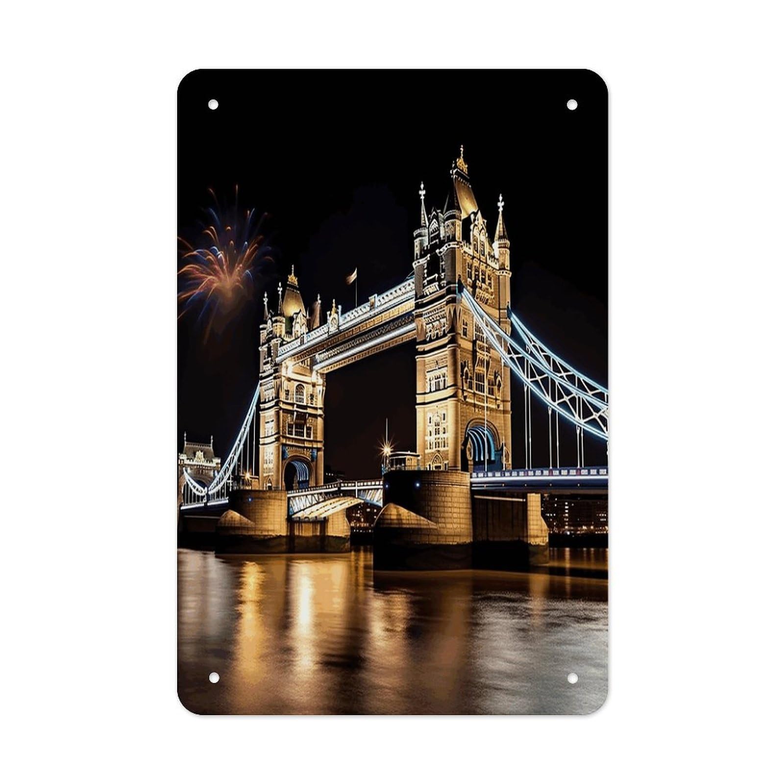 VstaDank Night London Tower Bridge Metal Tin Signs Personalized Wall Art Prints Decoration Art Poster Funny Vintage Tin Sign Iron Sheet Painting Metal Signboard Decor Painting for Wall Decor