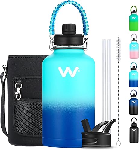 WEREWOLVES Botella de agua aislada con asas de paracaídas, correa, tapa de popote y tapa de boquilla, botella de agua reutilizable de boca ancha al