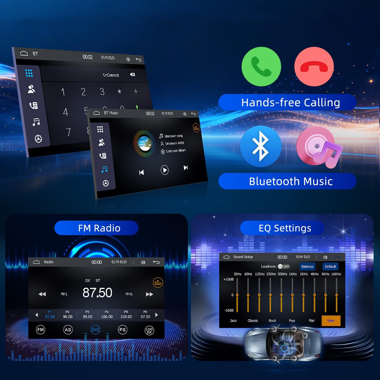 Autoradio 2 DIN Bluetooth avec CarPlay & Android Auto sans Fil, Double Din 7 Pouces HD Écran Tactile, FM Radio, Miroir Link, Caméra de Recul, EQ, Type-C, USB, SWC, Navigation GPS, Contrôle Vocal