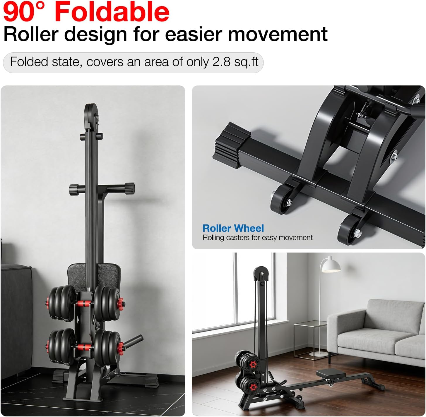 Foldable Rowing Machine with Dumbbell Weight System - Adjustable Resistance Home Gym for Full Body Workout, Strength & Cardio Training with Pull Down Bar (Dumbbells Not Included)