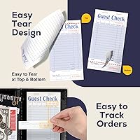 Vista 4 de FMP Brands Libros de Comprobantes de Huéspedes para Meseros, Papel de Blocs de Notas para Meseros, Total 250 Hojas (5 Blocs), Azul con Recibo