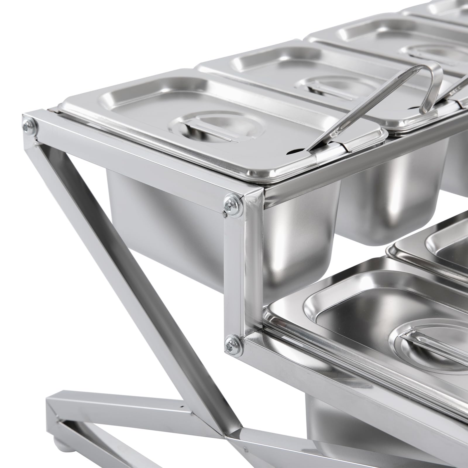 Scatola per condimenti e spezie, Stazione for condire la Pizza 10 Scomparti in Acciaio Inox con teglie e coperchi Argento(10COM)