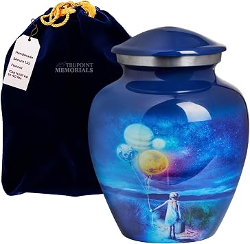 Trupoint Memorials Cremation Urns for Human Ashes, Handcrafted Baby Urn for Moms Who Lost Their Child Medium, Blue Baloon Girl