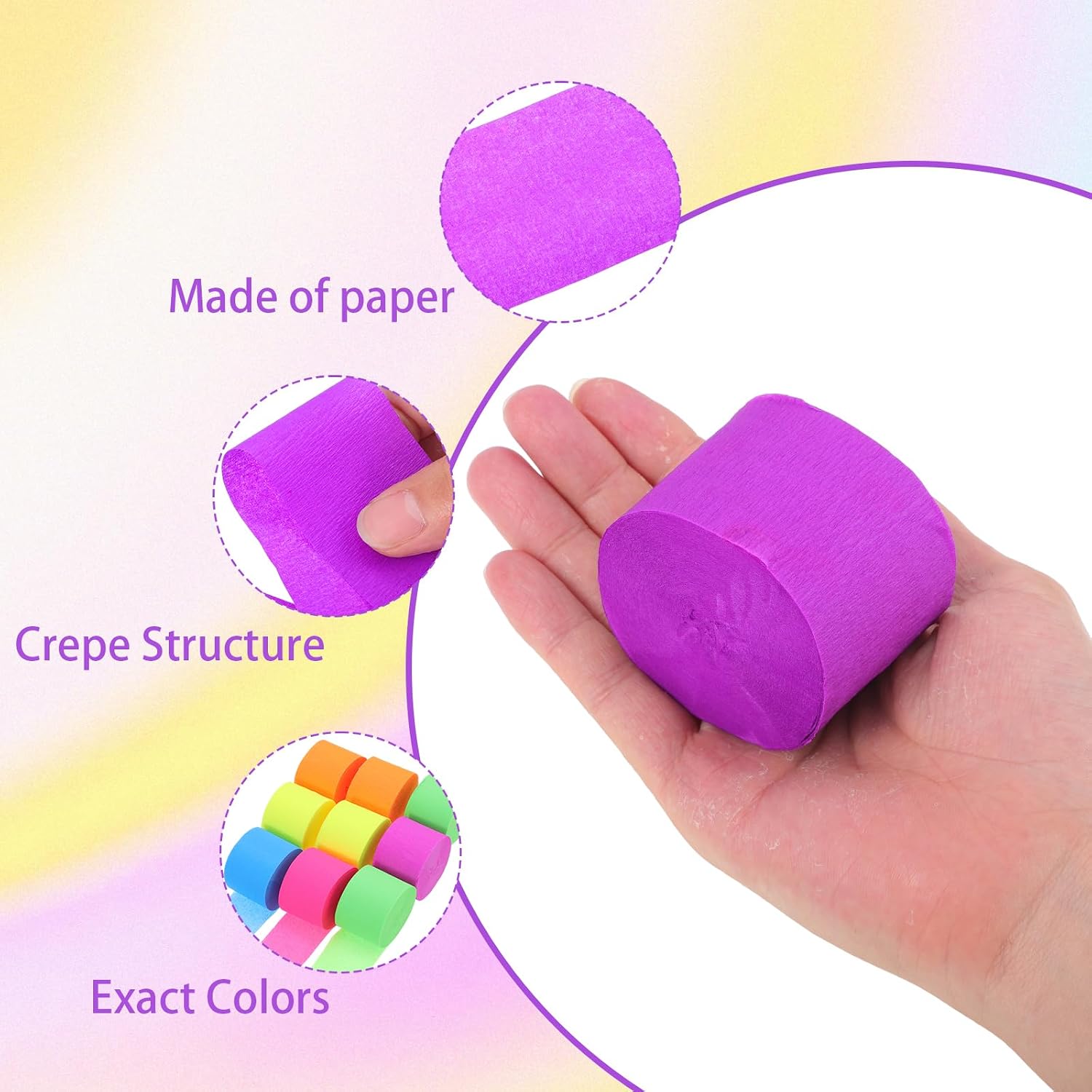 WSICSE 738 Feet Glow Crepe Paper Streamers Neon Streamers Glow Party Supplies and Decorations for Wedding Birthday Blacklight Party Supplies thumbnail
