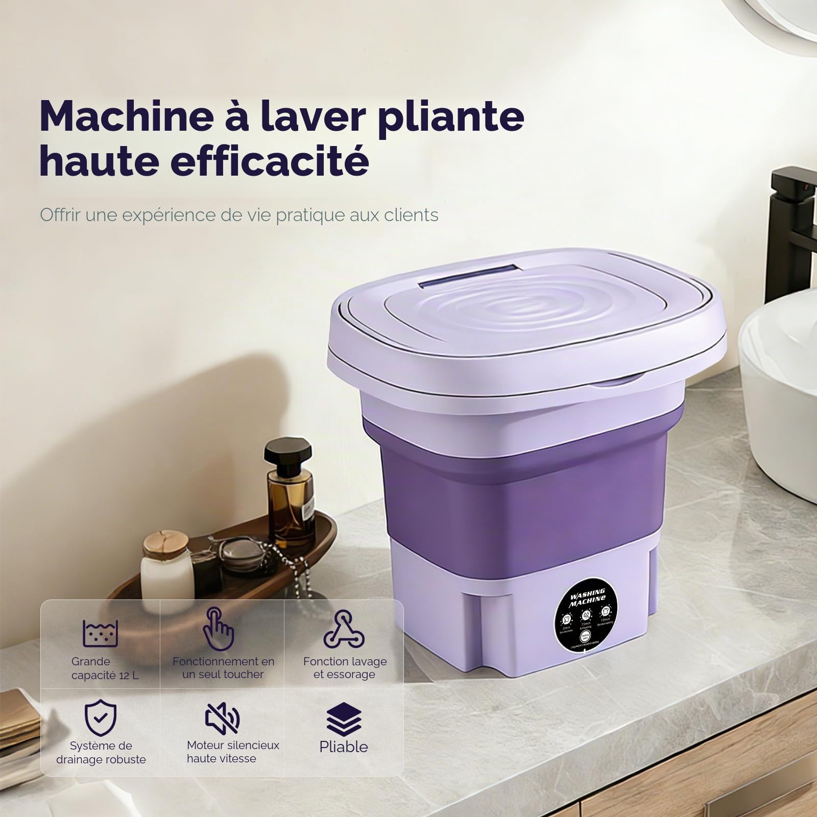 Mini machine à laver pliable portable voyage tuyau vidange adaptateur violet